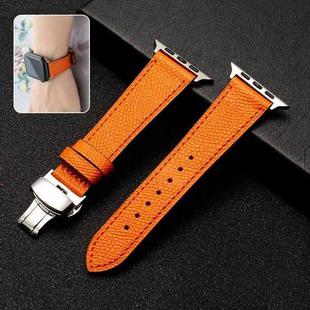 Butterfly Clasp  Top Layer Cowhide Leather Strap Watch Band For Apple Watch Series 8&7 41mm / SE 2&6&SE&5&4 40mm / 3&2&1 38mm(Orange)