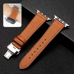 Butterfly Clasp  Top Layer Cowhide Leather Strap Watch Band For Apple Watch Series 7 41mm / 6 & SE & 5 & 4 40mm / 3 & 2 & 1 38mm(Caramel Brown)