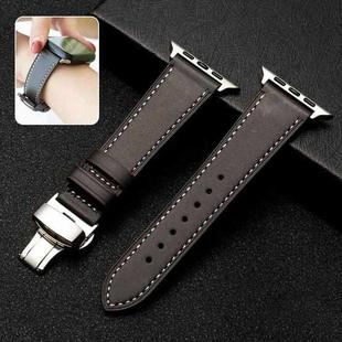 Butterfly Clasp  Top Layer Cowhide Leather Strap Watch Band For Apple Watch Series 7 41mm / 6 & SE & 5 & 4 40mm / 3 & 2 & 1 38mm(Dark Brown)