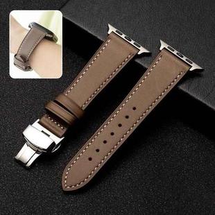 Butterfly Clasp  Top Layer Cowhide Leather Strap Watch Band For Apple Watch Ultra 49mm / Series 8&7 45mm / SE 2&6&SE&5&4 44mm / 3&2&1 42mm(Light Brown)