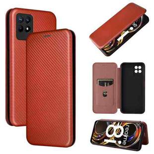 For OPPO Realme 8i Carbon Fiber Texture Horizontal Flip TPU + PC + PU Leather Case with Card Slot(Brown)