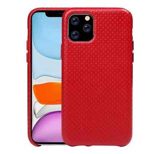 For iPhone 11 Mesh Texture Cowhide Leather Back Cover Semi-wrapped Shockproof Case (Red)