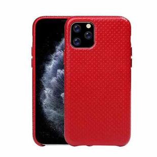 For iPhone 11 Pro Mesh Texture Cowhide Leather Back Cover Semi-wrapped Shockproof Case (Red)