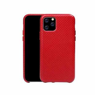 For iPhone 11 Pro Max Mesh Texture Cowhide Leather Back Cover Semi-wrapped Shockproof Case (Red)