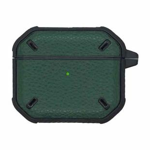Armor Litchi Texture Earphone Protective Case with Hook for AirPods 3(Dark Green)