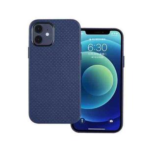For iPhone 12 mini Mesh Texture Cowhide Leather Back Cover Full-wrapped Shockproof Case (Blue)