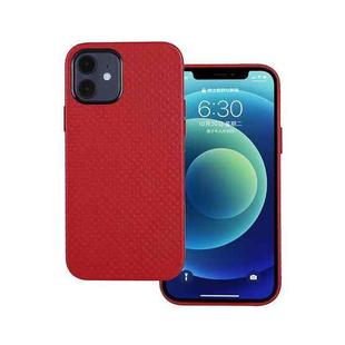 For iPhone 12 mini Mesh Texture Cowhide Leather Back Cover Full-wrapped Shockproof Case (Red)