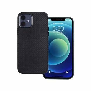 For iPhone 12 / 12 Pro Mesh Texture Cowhide Leather Back Cover Full-wrapped Shockproof Case(Black)