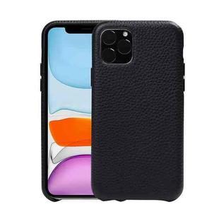 For iPhone 11 Litchi Texture Cowhide Leather Back Cover Semi-wrapped Shockproof Case (Black)