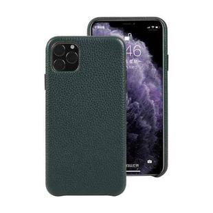 For iPhone 11 Pro Litchi Texture Cowhide Leather Back Cover Semi-wrapped Shockproof Case (Dark Green)