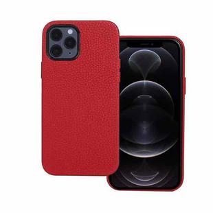 For iPhone 12 / 12 Pro Litchi Texture Cowhide Leather Back Cover Full-wrapped Shockproof Case(Red)