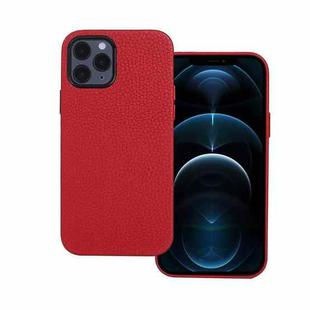 For iPhone 12 Pro Max Litchi Texture Cowhide Leather Back Cover Full-wrapped Shockproof Case(Red)