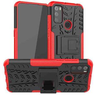 For Alcatel 3L (2021) Tire Texture Shockproof TPU+PC Protective Case with Holder(Red)