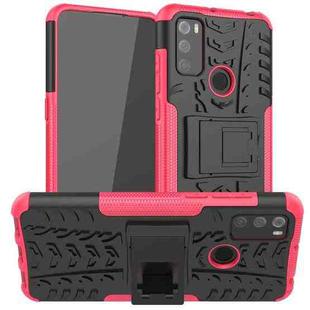 For Alcatel 3L (2021) Tire Texture Shockproof TPU+PC Protective Case with Holder(Pink)