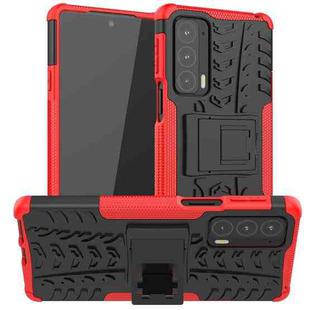 For Motorola Edge 20 Tire Texture Shockproof TPU+PC Protective Case with Holder(Red)