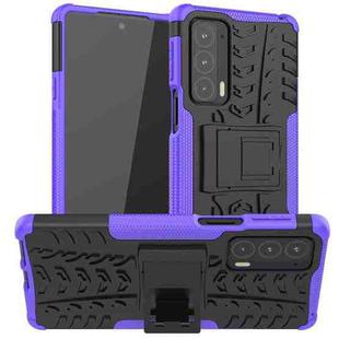 For Motorola Edge 20 Tire Texture Shockproof TPU+PC Protective Case with Holder(Purple)