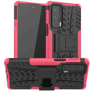 For Motorola Edge 20 Tire Texture Shockproof TPU+PC Protective Case with Holder(Pink)