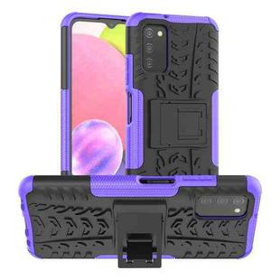 For Samsung Galaxy A03S 164mm Tire Texture Shockproof TPU+PC Protective Case with Holder(Purple)