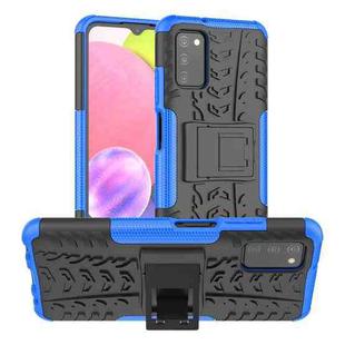 For Samsung Galaxy A03S 166mm Tire Texture Shockproof TPU+PC Protective Case with Holder(Blue)