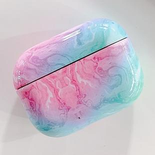 For AirPods Pro Marble Texture Plastic Earphone Protective Case(Pink Green)
