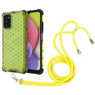 For Samsung Galaxy A03s 166mm Shockproof Honeycomb PC + TPU Case with Neck Lanyard(Green)