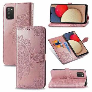 For Samsung Galaxy A03s 166mm Mandala Flower Embossed Horizontal Flip Leather Case with Holder & Three Card Slots & Wallet & Lanyard(Rose Gold)