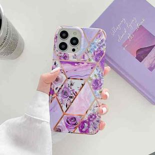 Splicing Flower Pattern TPU Shockproof Protective Case For iPhone 13(Purple Flowers)