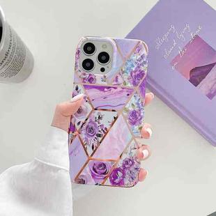 Splicing Flower Pattern TPU Shockproof Protective Case For iPhone 13 Pro Max(Purple Flowers)