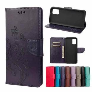 For Samsung Galaxy A03s 166mm Butterfly Flower Pattern Horizontal Flip Leather Case with Holder & Card Slots & Wallet(Deep Purple)