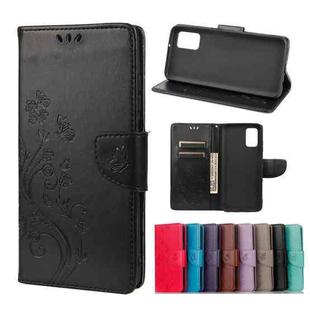For Samsung Galaxy A03s 166mm Butterfly Flower Pattern Horizontal Flip Leather Case with Holder & Card Slots & Wallet(Black)