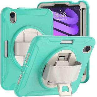 For iPad mini 6 360 Degree Rotation PC + TPU Protective Tablet Case with Holder & Hand-strap(Mint Green)