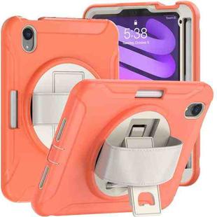 For iPad mini 6 360 Degree Rotation PC + TPU Protective Tablet Case with Holder & Hand-strap(Coral Orange)