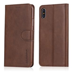 For iPhone X / XS LC.IMEEKE Calf Texture Horizontal Flip Leather Case, with Holder & Card Slots & Wallet(Brown)