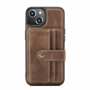 For iPhone 13 JEEHOOD Anti-theft Brush Magnetic PU + TPU Protective Case with Card Slot(Brown)