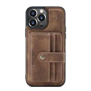 For iPhone 13 Pro JEEHOOD Anti-theft Brush Magnetic PU + TPU Protective Case with Card Slot (Brown)