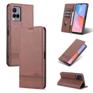 For vivo Y21 / Y33S AZNS Magnetic Calf Texture Horizontal Flip Leather Case with Card Slots & Holder & Wallet(Dark Brown)