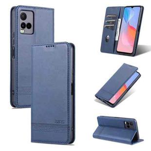 For vivo Y21 / Y33S AZNS Magnetic Calf Texture Horizontal Flip Leather Case with Card Slots & Holder & Wallet(Dark Blue)