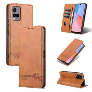 For vivo Y21 / Y33S AZNS Magnetic Calf Texture Horizontal Flip Leather Case with Card Slots & Holder & Wallet(Light Brown)