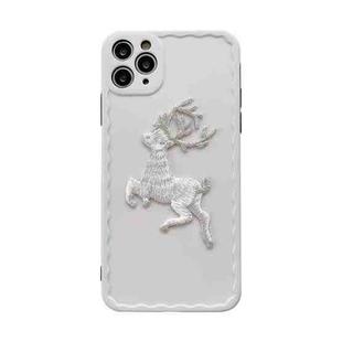 Embroidered Christmas Deer Wave TPU Case For iPhone 11(White)