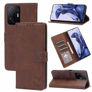 For Xiaomi Redmi 10 Embossed Happy Cat Pattern Horizontal Flip Leather Case with Holder & Card Slots & Wallet(Brown)