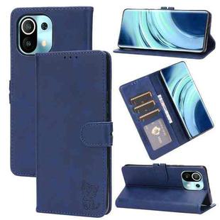 For Xiaomi Mi 11 Embossed Happy Cat Pattern Horizontal Flip Leather Case with Holder & Card Slots & Wallet(Blue)