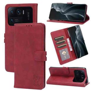 For Xiaomi Mi 11 Ultra Embossed Happy Cat Pattern Horizontal Flip Leather Case with Holder & Card Slots & Wallet(Red)