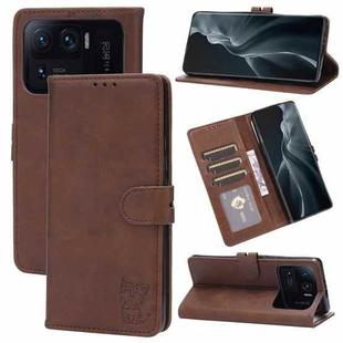 For Xiaomi Mi 11 Ultra Embossed Happy Cat Pattern Horizontal Flip Leather Case with Holder & Card Slots & Wallet(Brown)