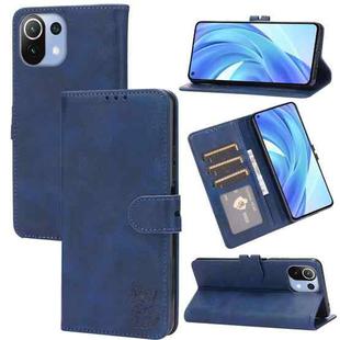 For Xiaomi Mi 11 Lite Embossed Happy Cat Pattern Horizontal Flip Leather Case with Holder & Card Slots & Wallet(Blue)