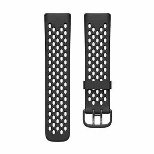 For Fitbit Charge 5 Silicone Hole Watch Band(Black)