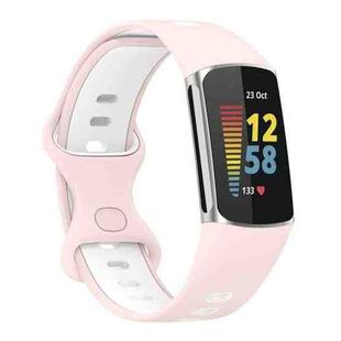 For Fitbit Charge 5 Two-color Silicone Watch Band(Pink White)