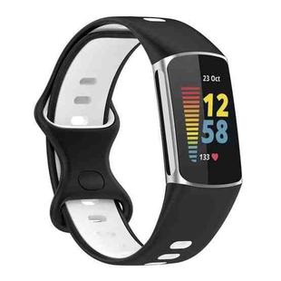 For Fitbit Charge 5 Two-color Silicone Watch Band(Black White)
