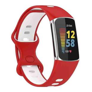 For Fitbit Charge 5 Two-color Silicone Watch Band(Red White)