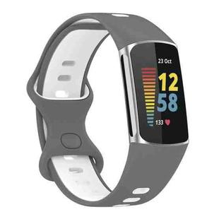 For Fitbit Charge 5 Two-color Silicone Watch Band(Grey White)