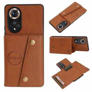 For Honor 50 Double Buckle PU + TPU Shockproof Magnetic Case with Card Slots & Holder(Brown)
